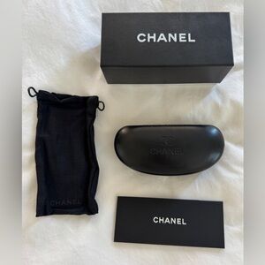 CHANEL Leather Black Sunglasses Case with Box and Pouch, new and authentic